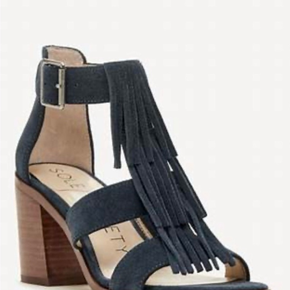 Sole Society Women's Dark Blue Fringe Heels